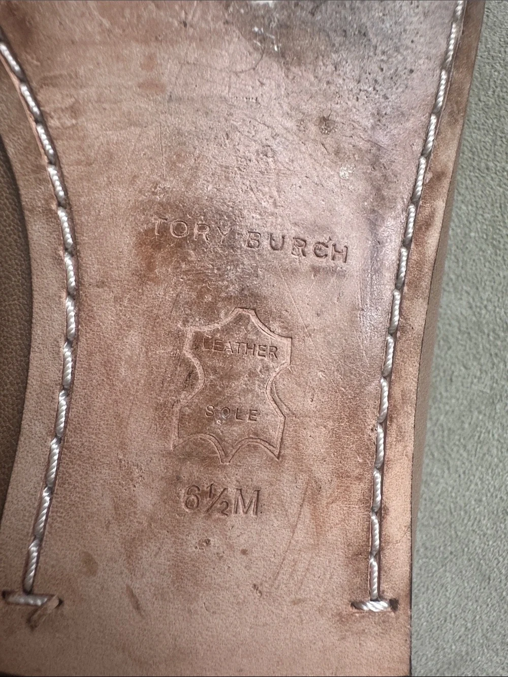Tory Burch Blush Taupe Square-Toe Logo Ballet Flats